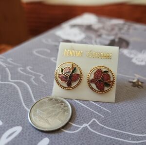 Vtg. Cloisonné Floral  Stud Earrings